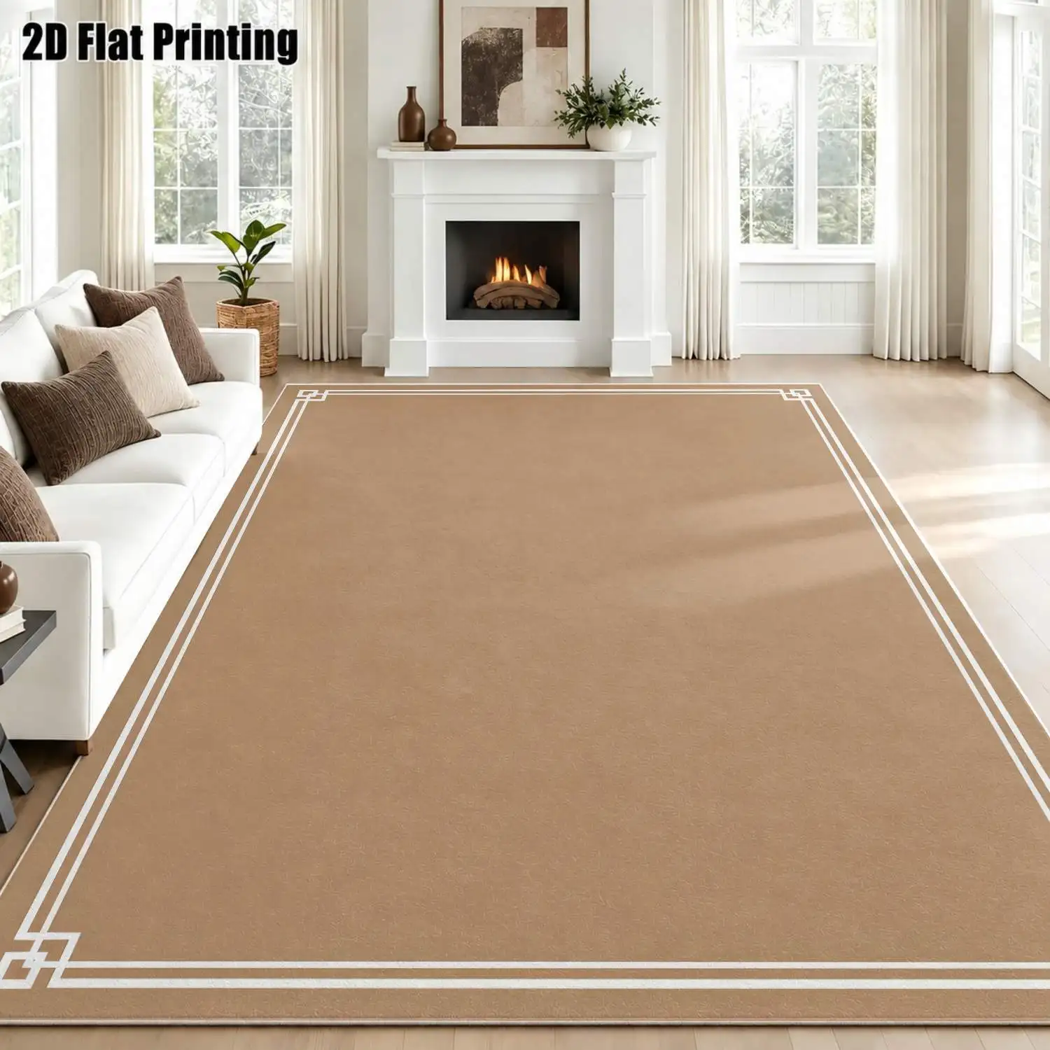 1Pc 2D Printed Velvet Geometric Line Carpet, Nordic/Modern Minimalist/European/Vintage Style, Multi-Size Machine Washable Home Decor Rug for Entrance, Dining, Foyer, Bedroom, Living Room