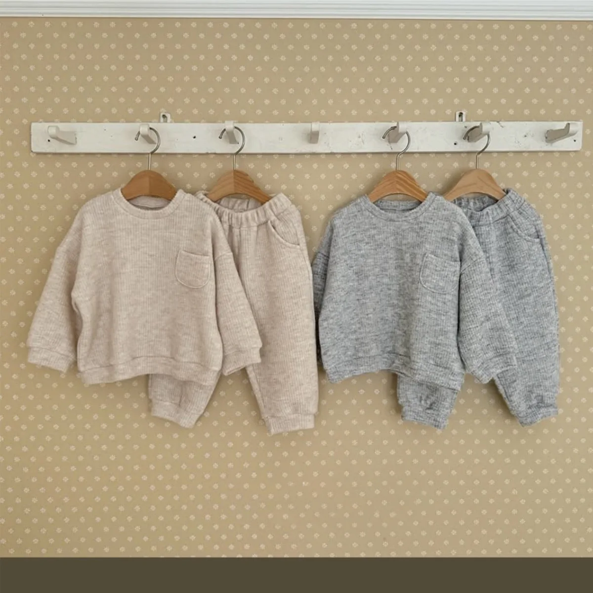2025 Autumn New Baby Long Sleeve Casual Clothes Set Toddler Loose Sportswear Infant Boy Girl Ribbed Sweatshirt + Pants 2pcs Suit