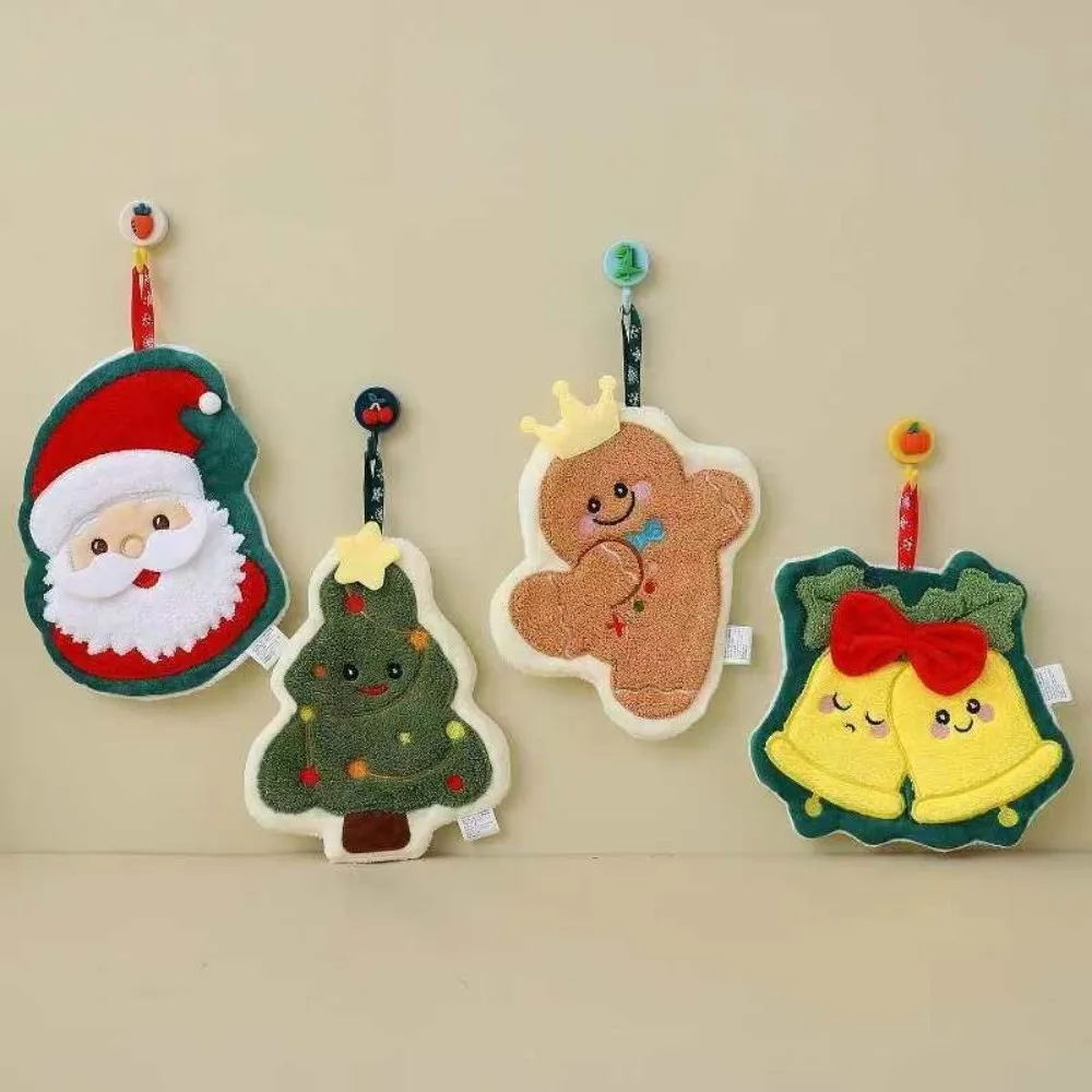 Cute 3 Layer Christmas Hand Towel Water-absorbing Thickened Bathroom Kerchief Hanging Quick Drying Washcloth for Christmas