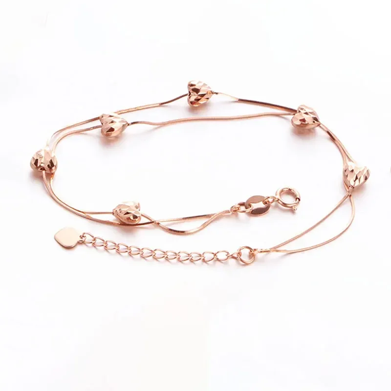 585 Rose Gold Double Layer Snake Bone Chain Heart Shiny bracelet for women Fashion Exquisite Plated 14K Rose Gold Fine Jewelry