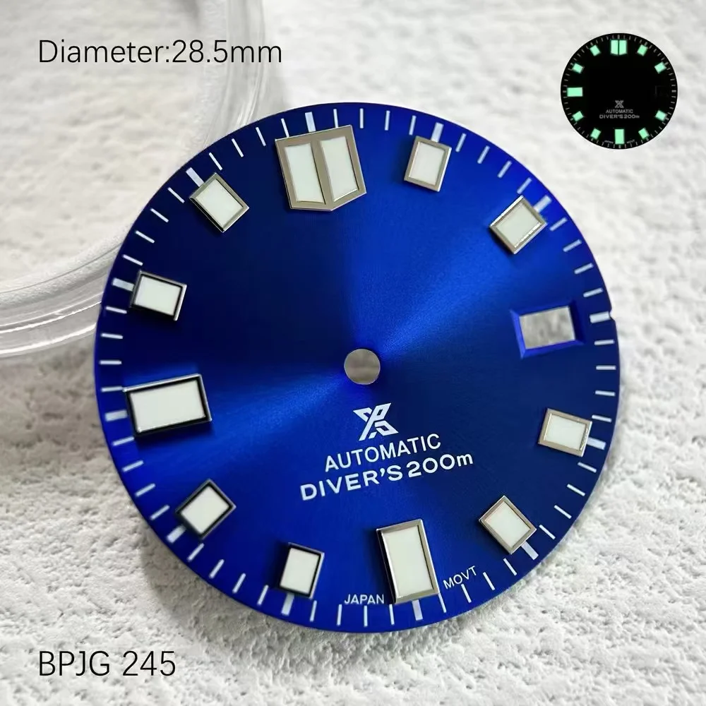 28.5mm diameter NH35 S logo dial green night light modified Yuanzu abalone diving watch NH35 dial watch accessories