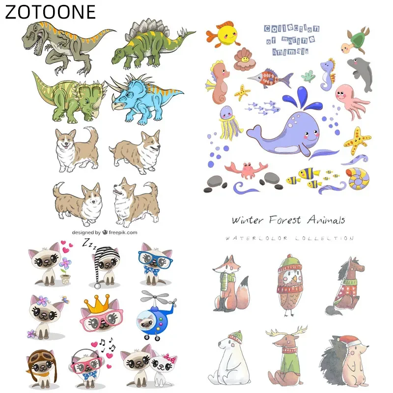 Cartoon Animal Set Patches Heat Transfers for Clothing T-shirt Iron on Dog Bear Stickers for Kids DIY Patch Vinyl Applique D