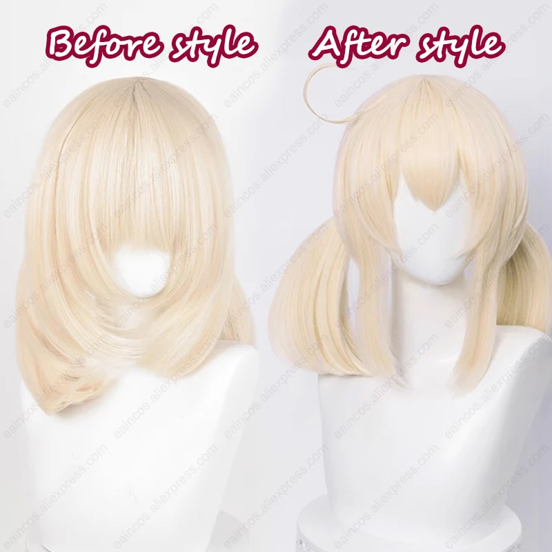 Klee Cosplay Wigs 45cm Long Cream Gold Wigs Heat Resistant Synthetic Hair Anime Role Play Wigs