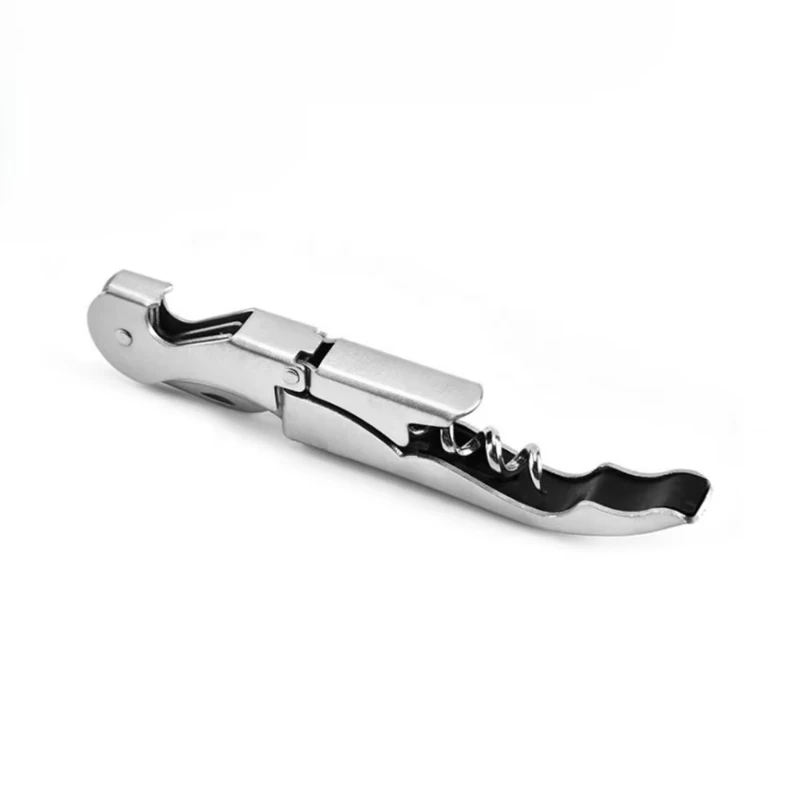 Professional Manual Double Hinged Waiter with Wine Opener Stainless Steel Bartender Key with Foil Cutter