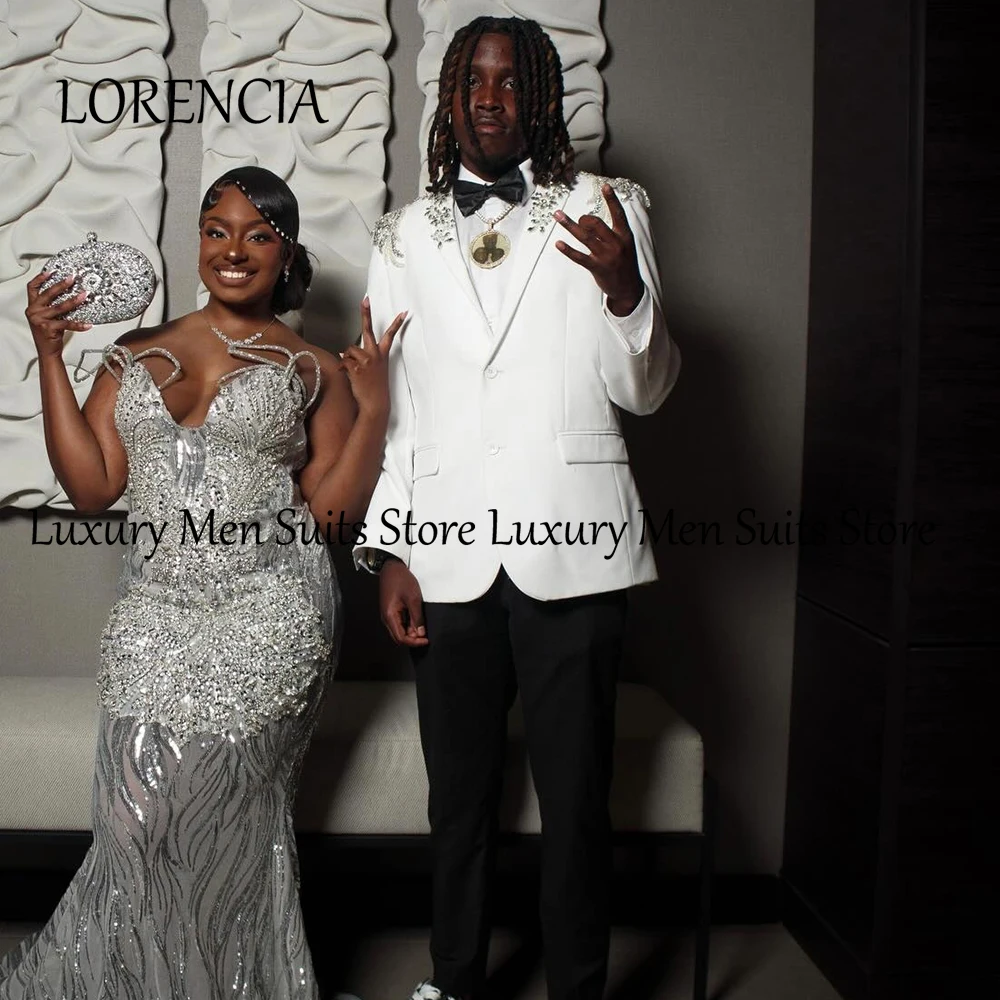 

Sparkling Crystal Men Suits 2 Pieces Single Breasted Tuxedos Wedding Party Outfits Customized Blazer Pants trajes para hombre