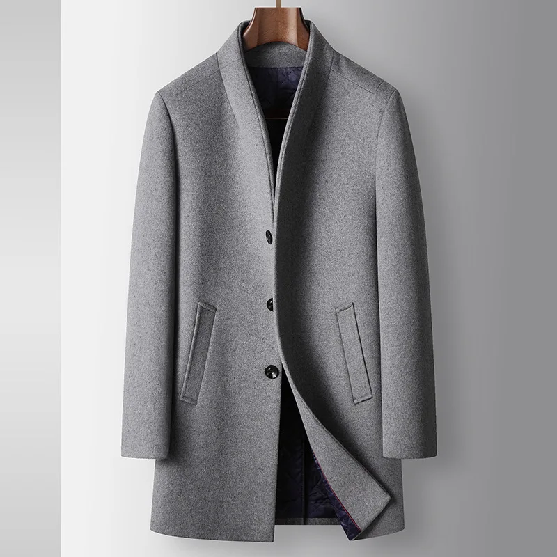 Men Wool Coat Autumn Winter Collar Medium Long Business Trench Coat