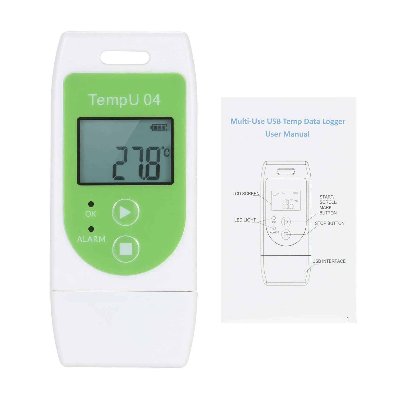 USB Powered Temperature Data Logger LCD Screen 32000 Readings Capacity Adjustable Recording Interval from 10 Sec to 18 Hours