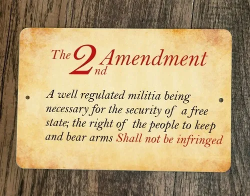Second 2nd Amendment USA Right to Bear Arms Constitution  Metal Wall Sign