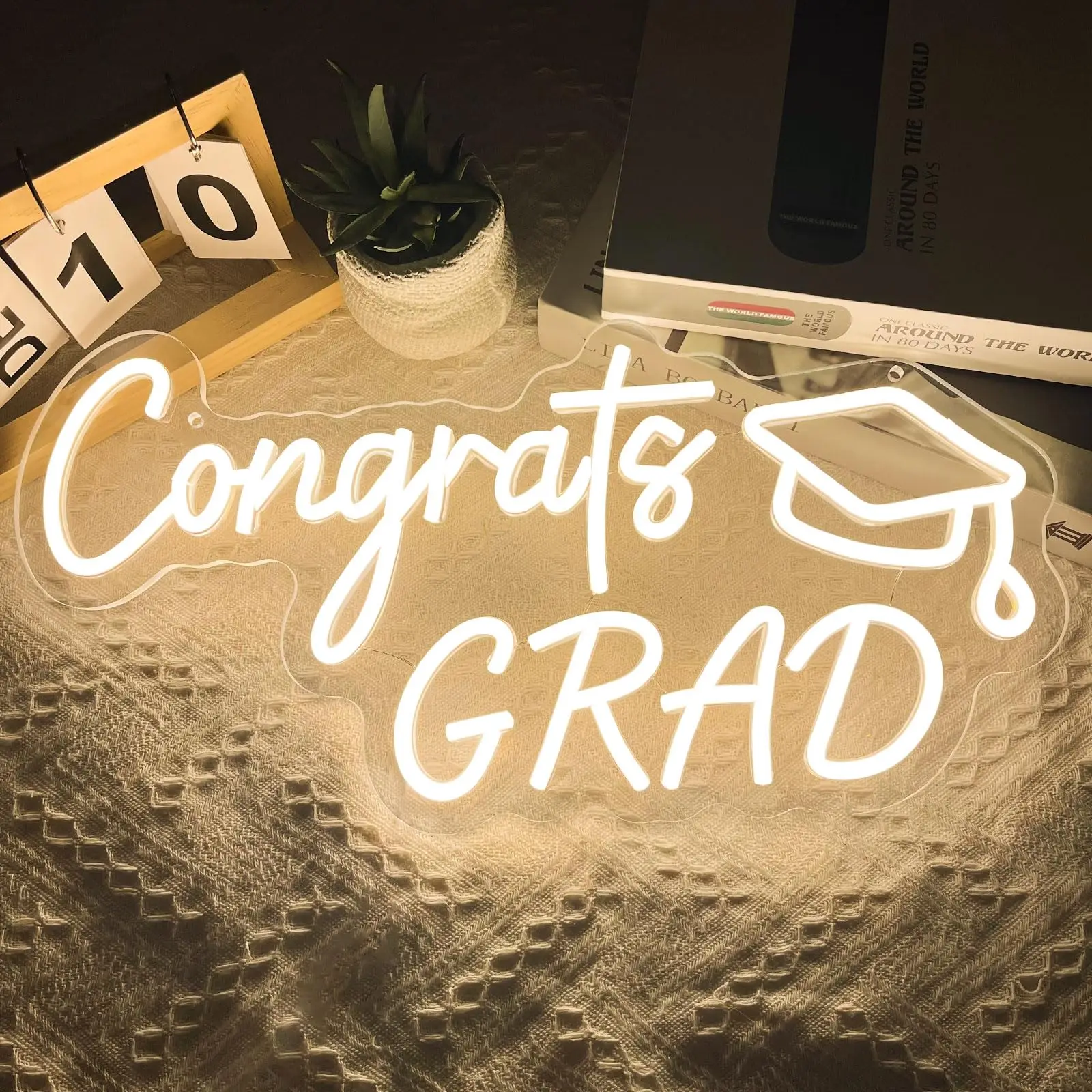 Congrats Grad Neon Sign 2026 Graduation Cap LED Light Dimmable Warm White Wall Decor Room Class Party Backdrop Gift