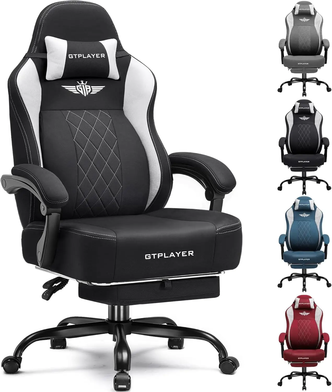 Big and Tall Gaming Chair with Breathable Fabric, Strong Lumbar Support, Pocket Spring Cushion, Footrest