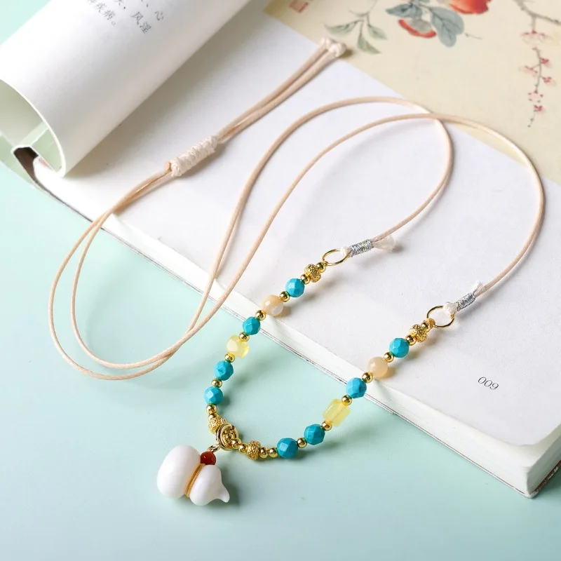 New Chinese Style Antler Small Gourd Amber Turquoise Necklace Colorful Layerable Jewelry Gifts