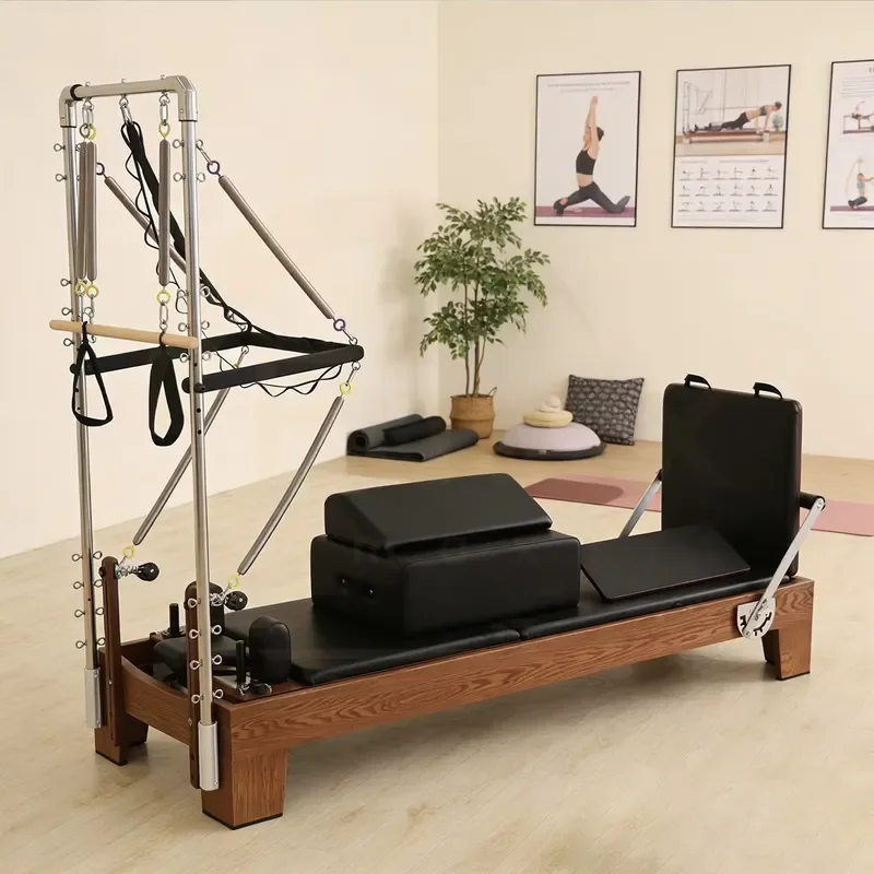 for Fine Craftsmanship Studio-ready Walnut Color Pilates Reformer With Tower Half for Posture Correction Athletic Performance