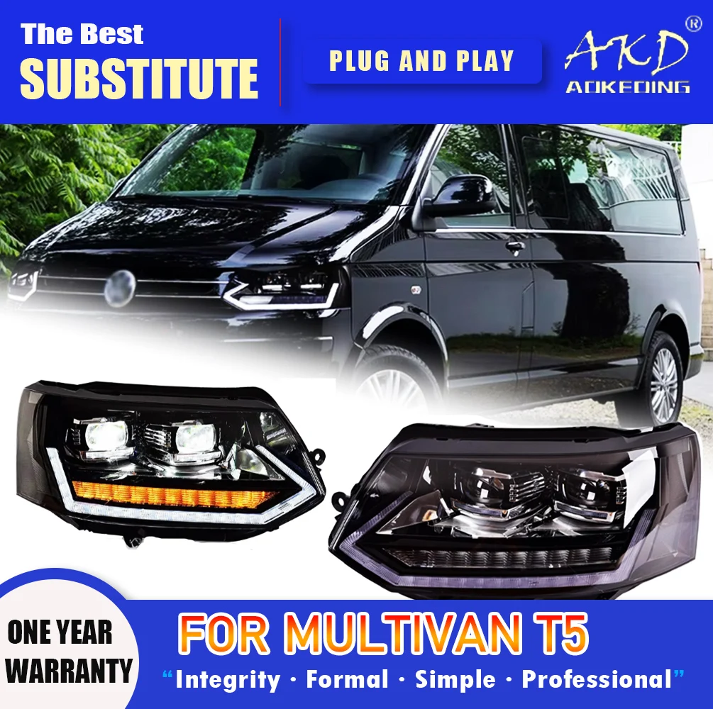 AKD Head Lamp for Multivan T5 LED Headlight 2010-2015 Headlights T5 DRL Turn Signal High Beam Angel Eye Projector Lens