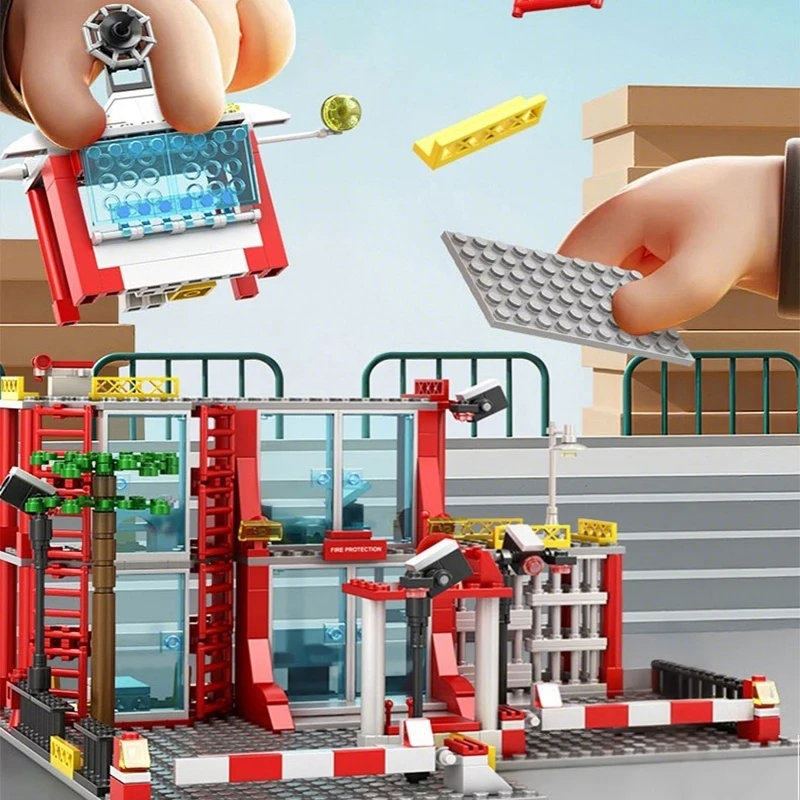 Urban Building Blocks Fire Station Building Blocks Fire Truck Building Blocks DIY Bricks Childrens Toy Christmas Holiday Gift view 6