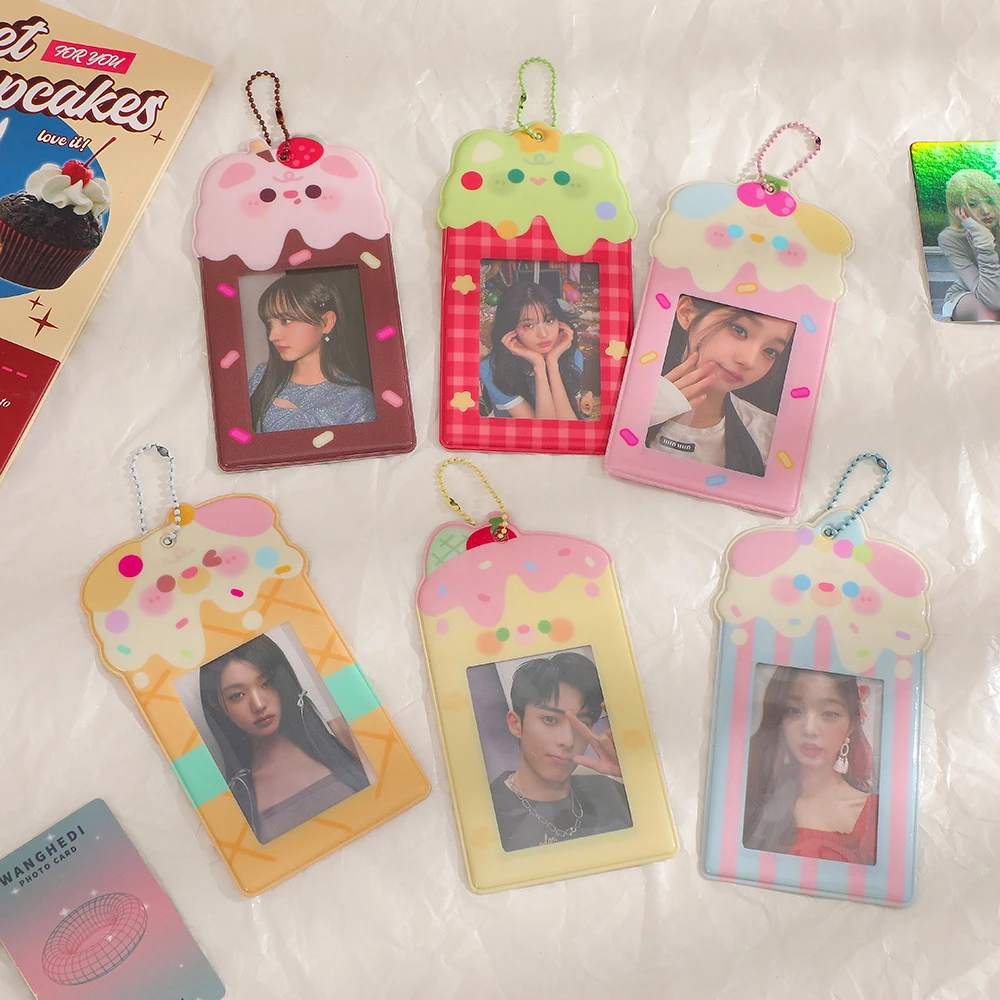 INS Sweet 3 Inch Photocard Holder Korean Keychain PVC Idol Photo Card Protector Case Student ID Bus Card Case Pendant Stationery
