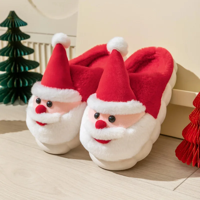Christmas Fluffy Women's Slippers Home Santa Claus Winter Plush Woman Shoes Flats luxury Designer Fuzzy Fur Slides Indoor Soft view 5