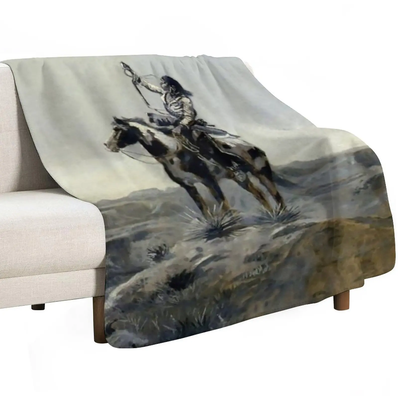 a??Wara?? Western Painting by Charles M Russell Throw Blanket Cute Soft Plaid Heavy Beach sofa bed Fashion Sofas Blankets