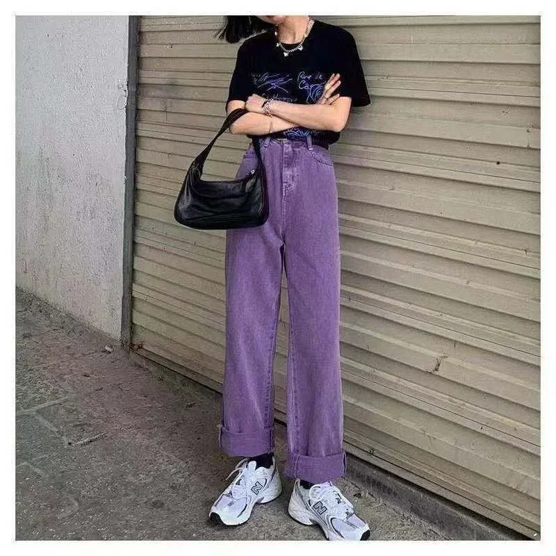 New Purple Fashion Y2K Casual Autumn Korean Jogger Tight-fitting Corduroy Straight Trousers Ladies Pocket High-waist Pants