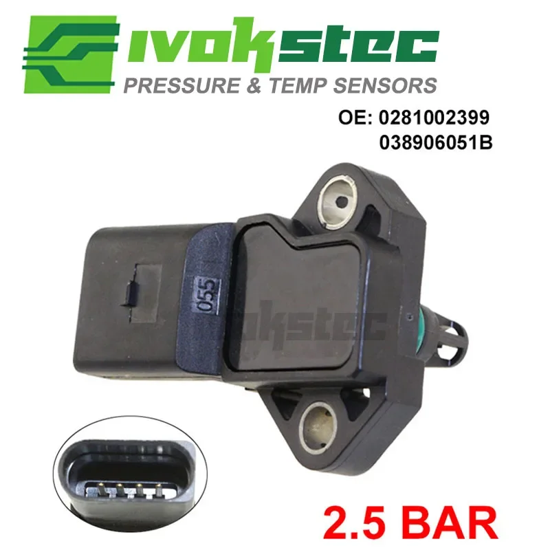 

2.5 Bar MAP Sensor For Audi VW Passat b3 b7 Golf 3 5 6 Fox Polo Eos Bora Audi A1 A3 2.0 Tdi 16V A6 c5 A8 d3 A4 b6 038 906 051 B