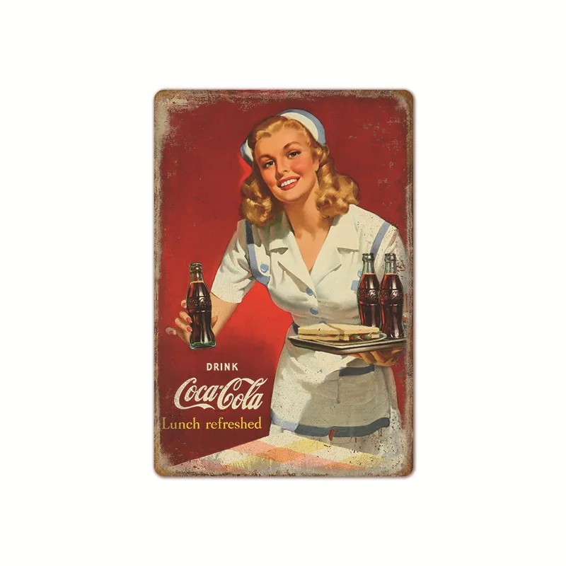 Vintage Cola Logo Metal Poster Retro Decorative Cola Tinplate Plaque Wall Frameless Decoration Suitable for Cafe Restaurant Bar