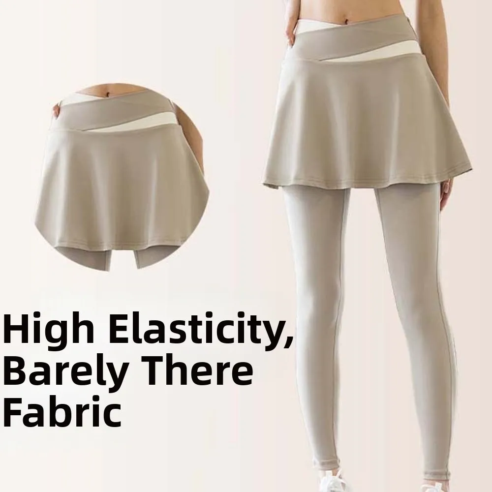 

Combined in One Fitness Leggings Tight Contrasting Color Elastic Pants Skirt Plus Size High Waist Sports Yoga Pants