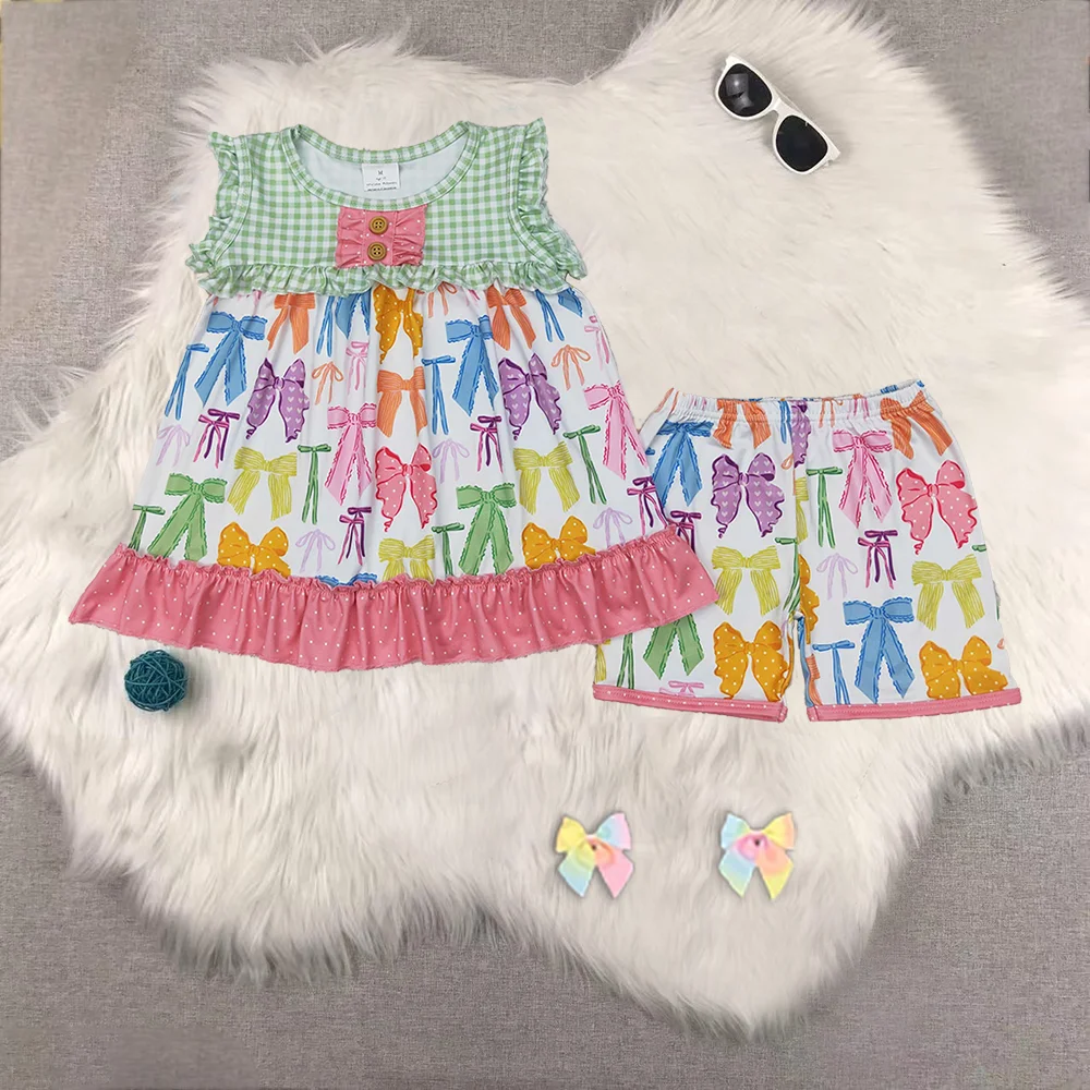 

Baby Girls Colorful Bows Tunic Top Ruffle Shorts Clothes Sets