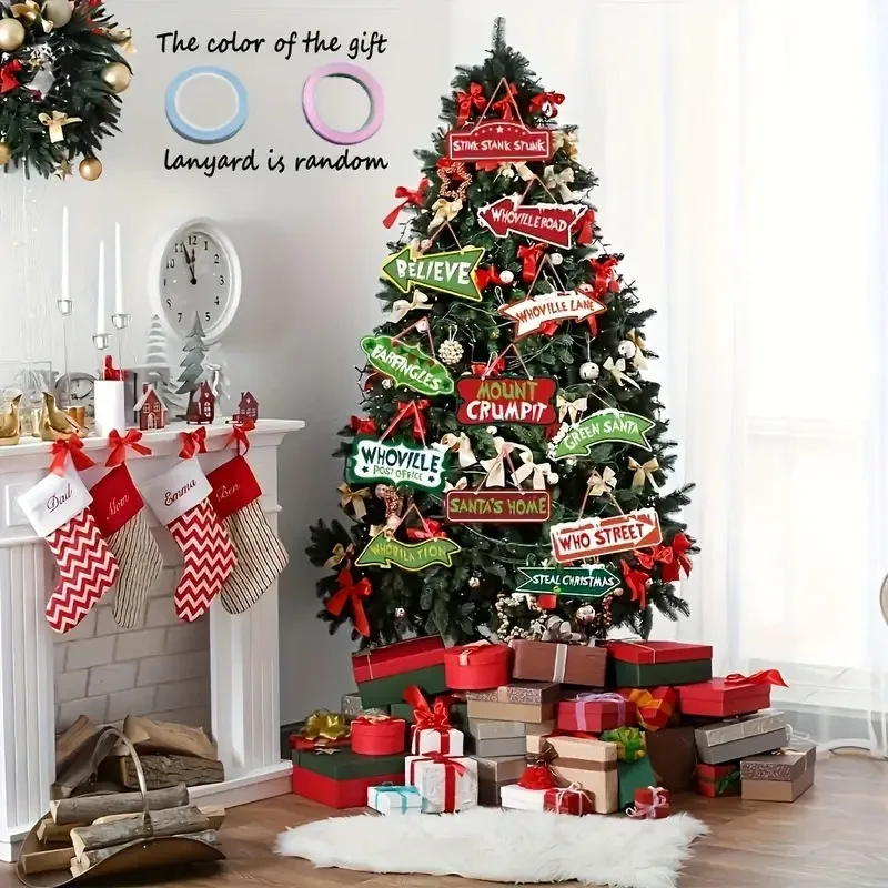 12 حزمة من زينة شجرة عيد الميلاد الخشبية، علامات حلي معلقة لعيد الميلاد الكبيرة لديكور السنة الجديدة مرحبًا بكم في المنزل