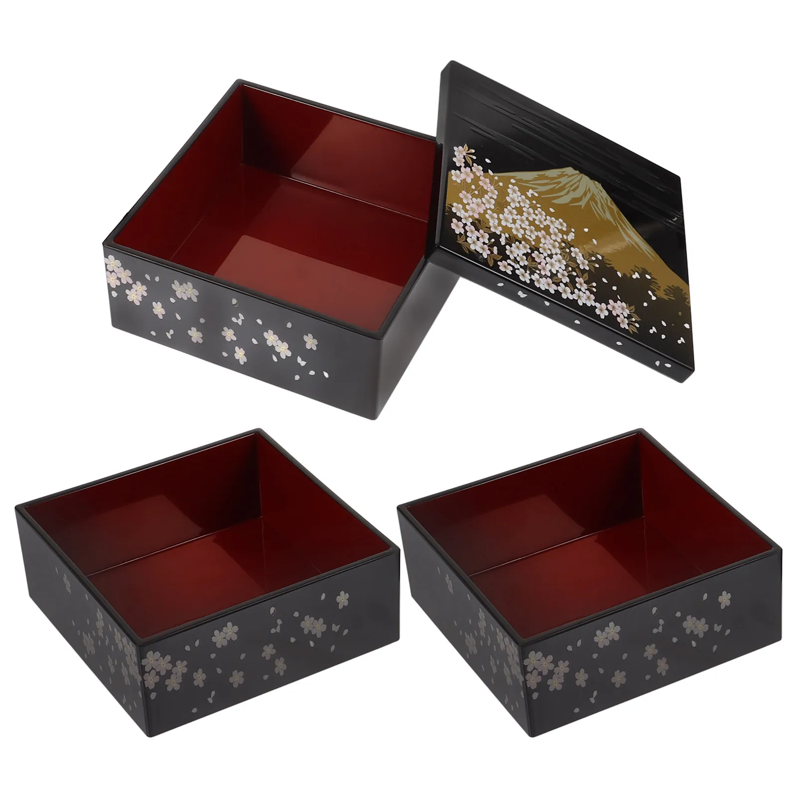 

Japanese Fuji Mountain Sushi 125x125x16mm Black 3 Layers Traditional Lunch Case Snack Container Adult