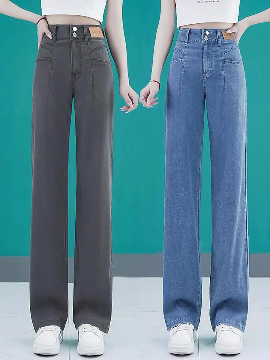 

Ice Silk Slim Wide Leg Pants Women Summer New Thin Jeans Loose Straight Casual Pants High Waist Long Pants Quick Dry