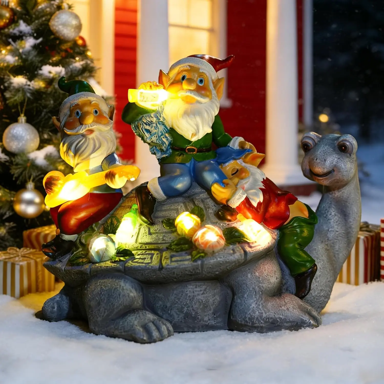 تمثال التماثيل للحديقة بالطاقة الشمسية مع سلحفاة، ديكور خارجي لساحة فناء الحديقة، هدية فريدة من نوعها