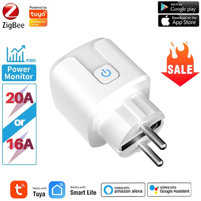 Smart Socket EU 16A/20A AC100-240V Zigbee Smart Plug Power Outlet Alexa Google Home Voice Control  Tuya Smart Life APP