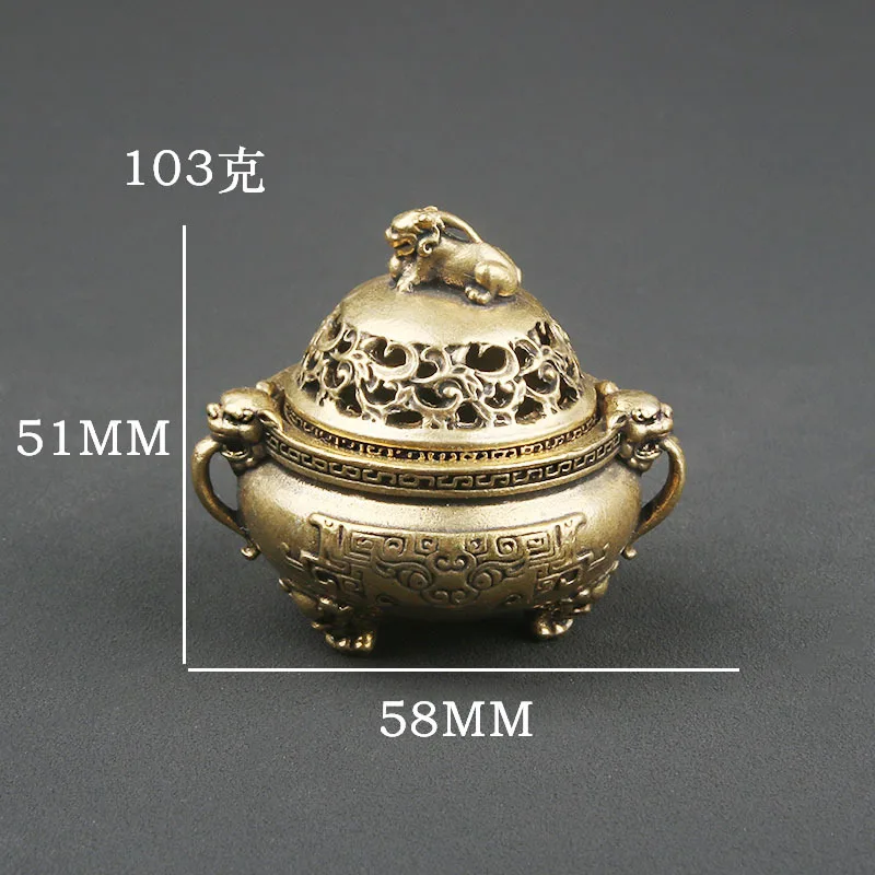 Pure Copper Incense Burner Desktop Decoration Double-Ear Three-Legged Tripod Antique Crafts Crafts Incense Burner Old Copper War