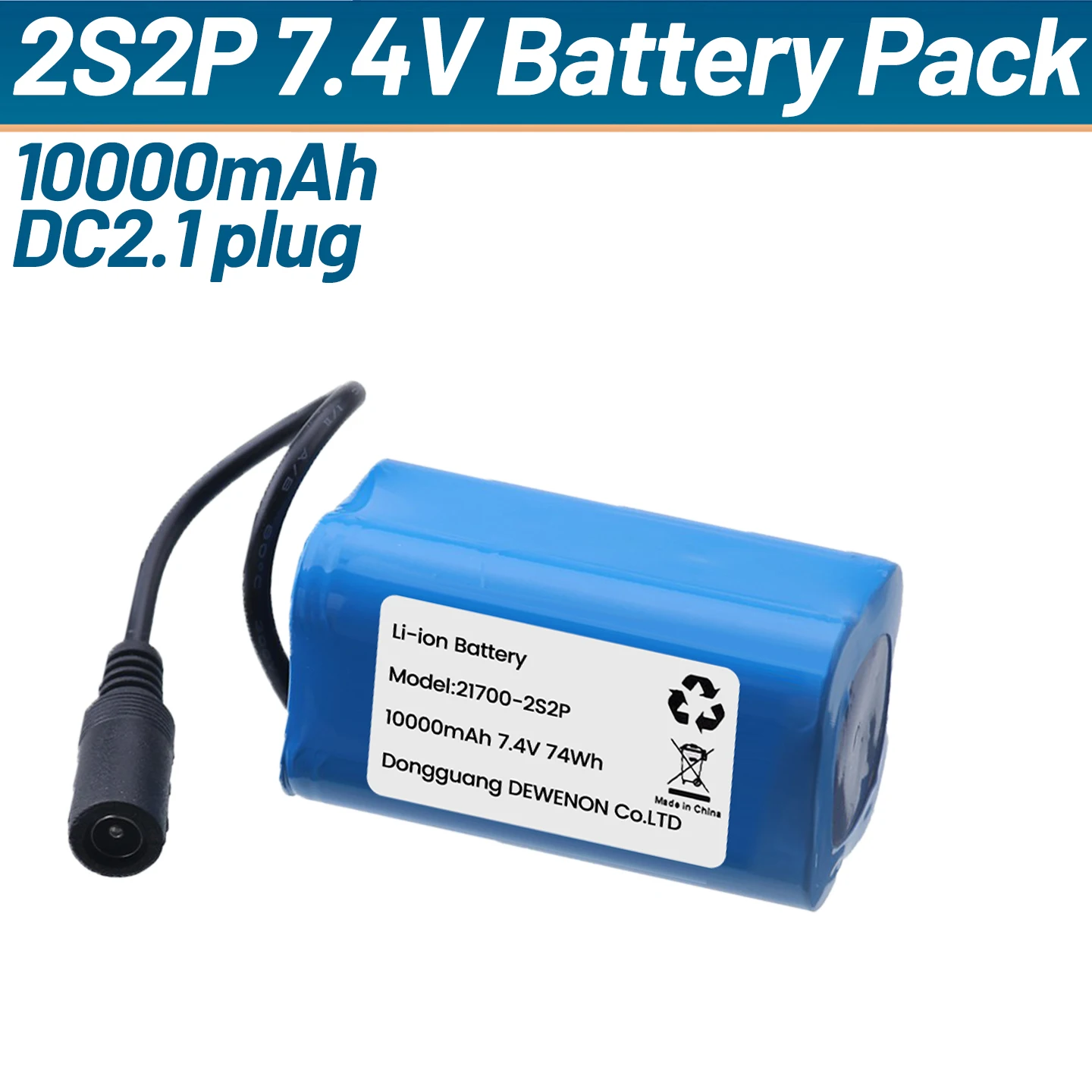 7.4V 10000mAh Battery 21700 2S2P with DC 2.1 Plug USB Charger For Remote Control RC Fishing Bait Boat Spare Battery Parts