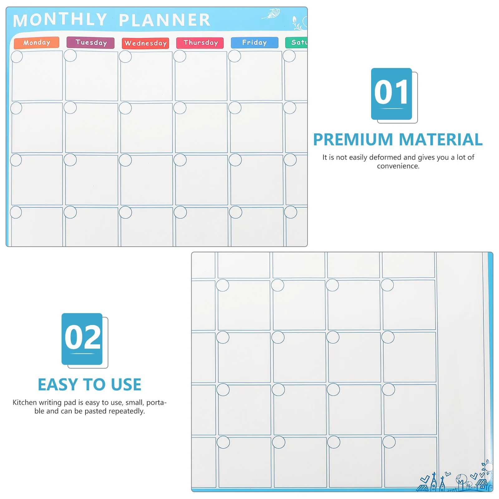 

1Pcs Magnetic Kitchen Planning Board Magnetic Dry Erase Calendar Fridge Message Board Reminder