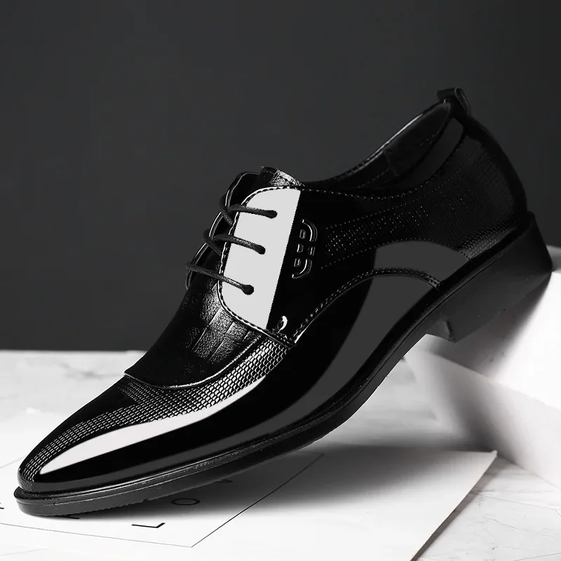 

Men's New Business Dress Shoes, Patent Leather Lace Up Wedding Shoes, Soft Soled Breathable Casual Leather Shoes