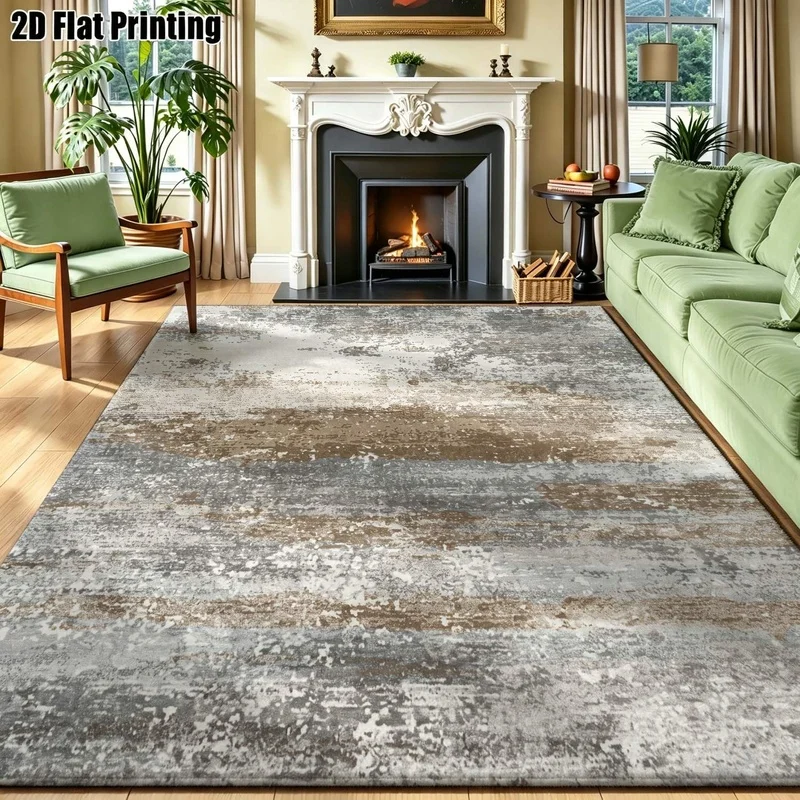 Large Indoor Area Rug, Soft Velvet Low Pile Machine Washable, Abstract Modern Brushstroke Pattern in Neutral Gray, Brown & Cream, Ideal for Living Room Bedroom Home Floor Decor