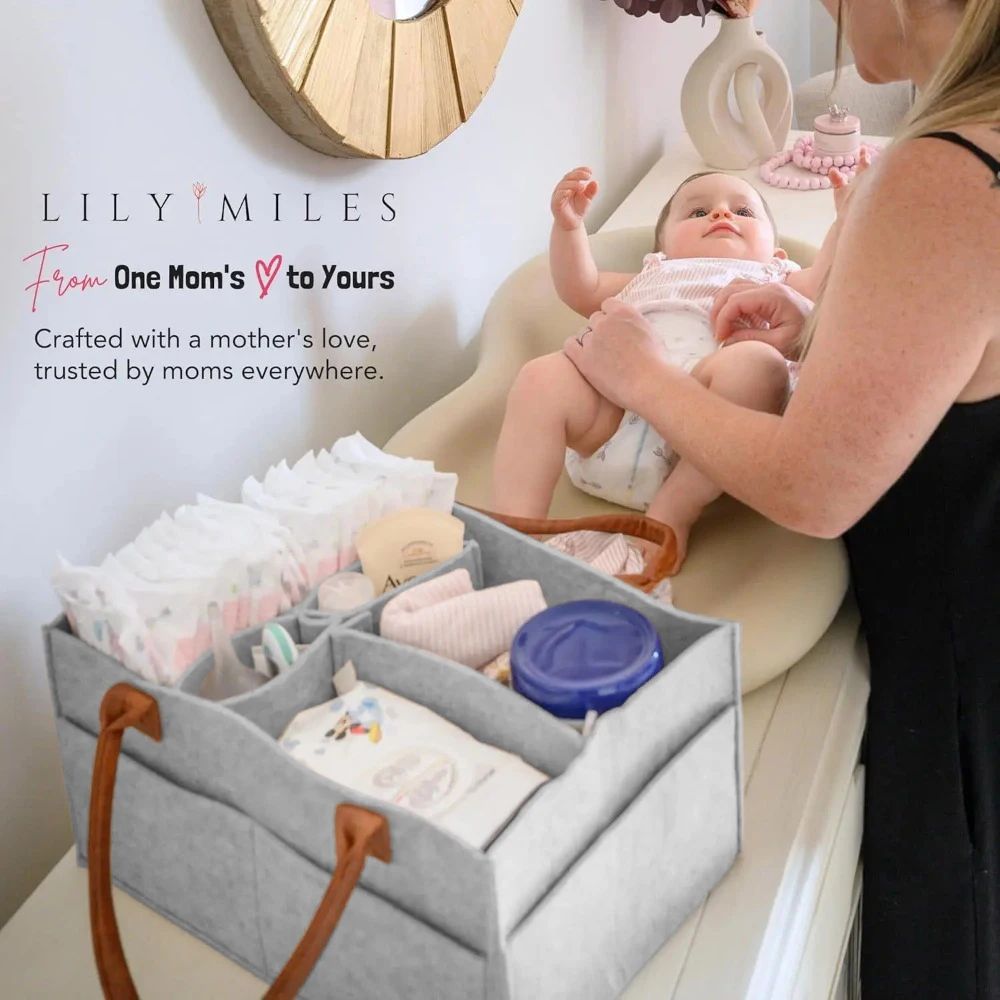 Cestino portaoggetti per asilo nido in feltro per bambini, borsa per pannolini per neonati con manico, fasciatoio per pannolini, tasca grande