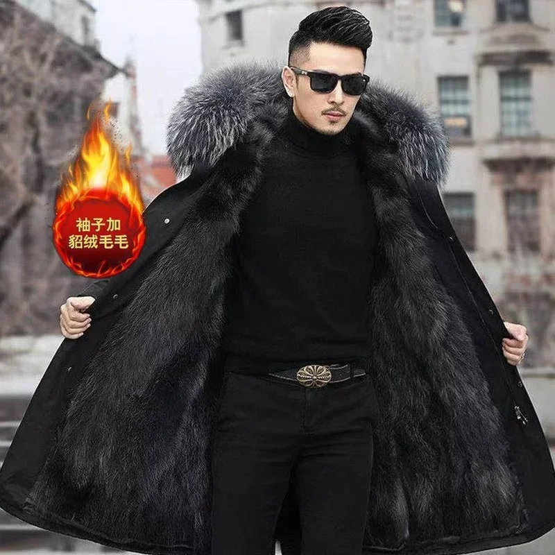 Thick Warm Coat New Style Pie Overcomes Men’s Fur Mid-length Thick Warm Jacket Mink Fur Coat Fur One Detachable Coat