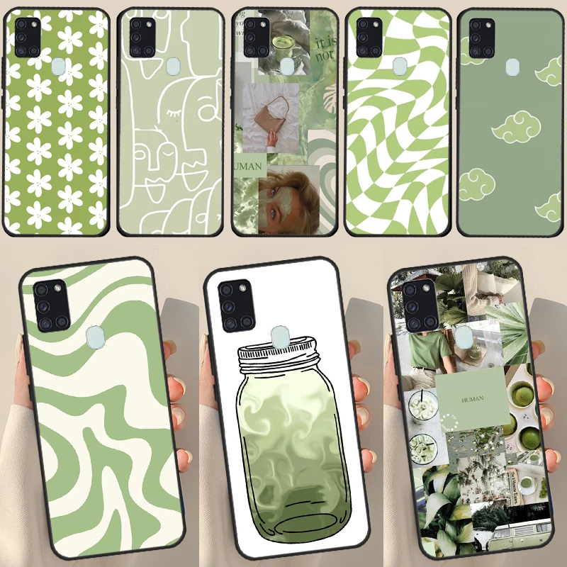 Matcha Sage Green Love Heart For Samsung Galaxy A34 A54 A14 A71 A51 A31 A11 A12 A22 A32 A52 A72 A50 A13 A53 Case