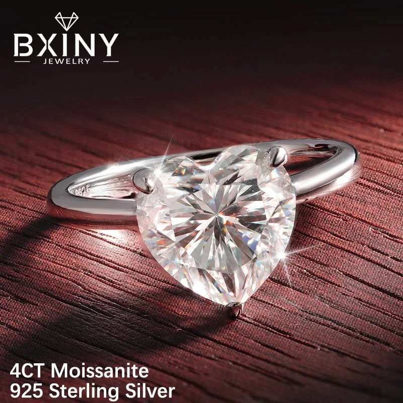 

BXINY сертифицированное кольцо-пасьянс с муассанитом в форме сердца, стерлинговое серебро 925 пробы, цвет D, бриллиант для женщин, подарок, обручальное кольцо, ювелирные изделия