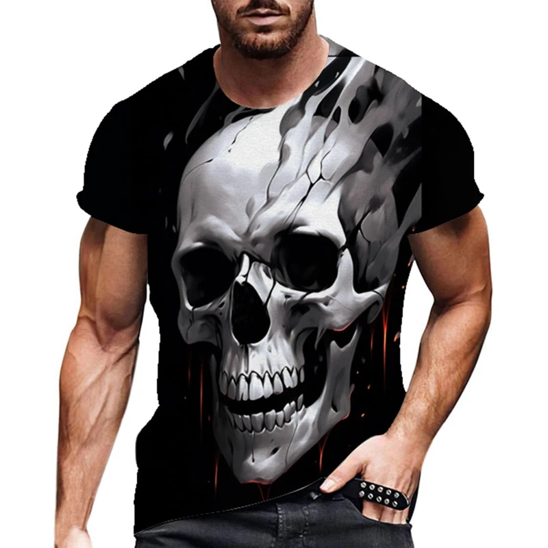 New Horror Skull Graphic T-shirts Men Novelty 3D Printed Short Sleeve O-Neck Tee Kid Y2k Top Oversized Hip Hop Streetwear Tops