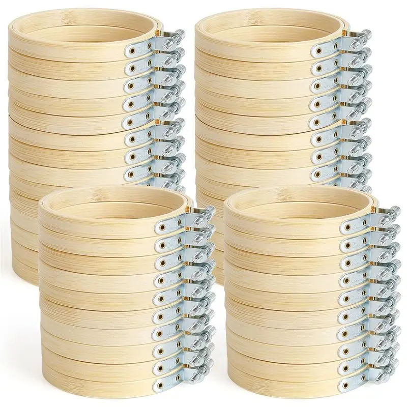 

AA63 HOT 48 PCS Embroidery Hoop Mini Embroidery Hoop Bamboo Round Hoop Wood Color 3Inch For DIY Craft Needlework, Sewing And Cra