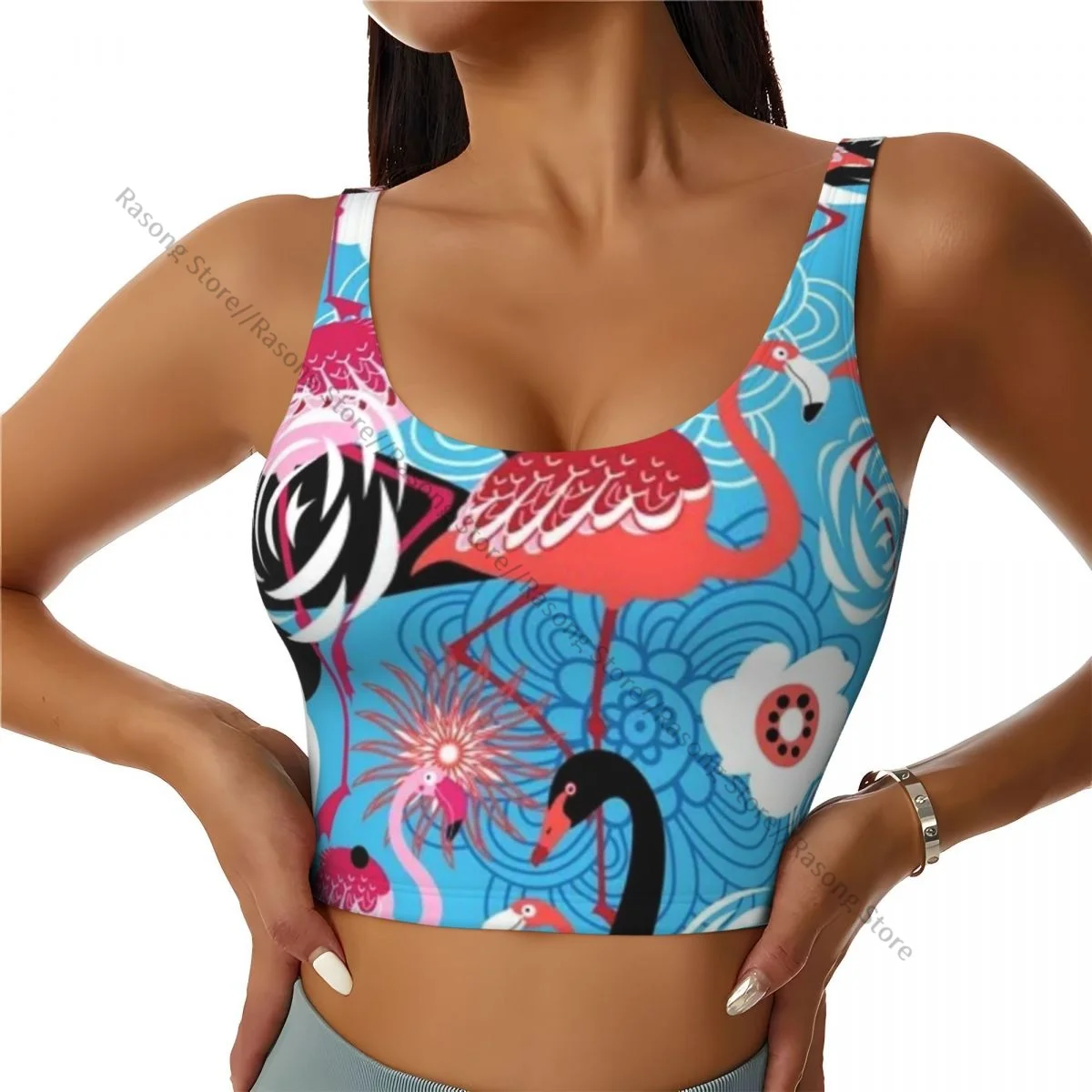 Chaleco de Yoga para mujer, Tops cortos deportivos para gimnasio, estampado Floral de cisne y flamenco, ropa de calle, camiseta sin mangas transpirable para entrenamiento para mujer