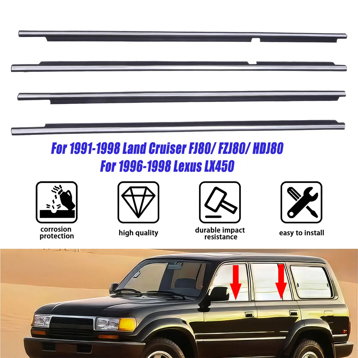 Window sealing strip Front Rear Door Belt Moulding For Toyota Land Cruiser 1991-1998 for Lexus LX450 1996-1998