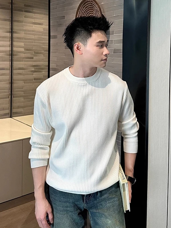 

Мужской круглый трикотаж Ne, мягкий, удобный, длинный све, осень-зима, базовый слой в вертикальную полоску, повседневная корейская версия