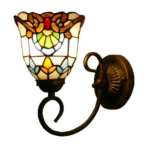 Lamp 8-Inch Handmade  Style Stained Glass Lampshade Dome Wall Lamp Decoration with AC Power Supply for Home Use