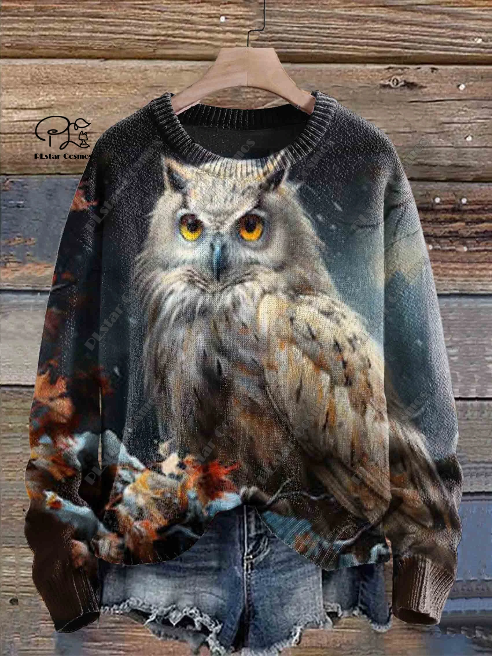 PLstar Cosmos new 3D printed animal series cute owl and rabbit pattern brutto maglione winter street casual unisex