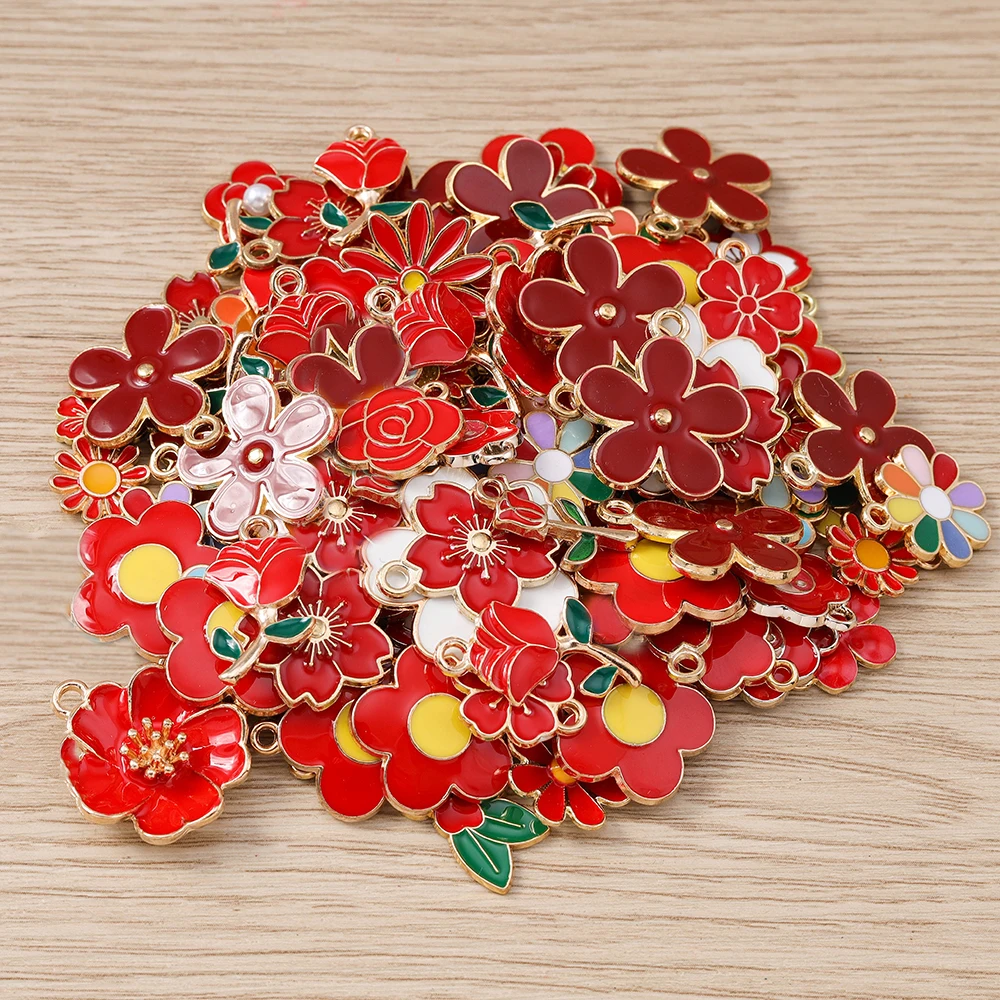 Tusember gemischte Blumenanhänger, 10 Stück, niedliche bunte Blumenanhänger für DIY-Schlüsselanhänger, Armbänder, Halsketten, Schmuckherstellung, Zubehör – Detail 10