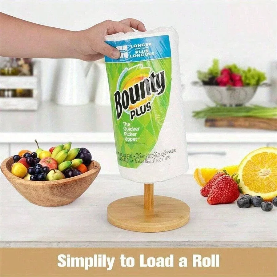 1pc Wooden Paper Towel Dispenser Holder, Freestanding Paper Towel Roll Stand, Tissue Rack For Kitchen & Dining Room