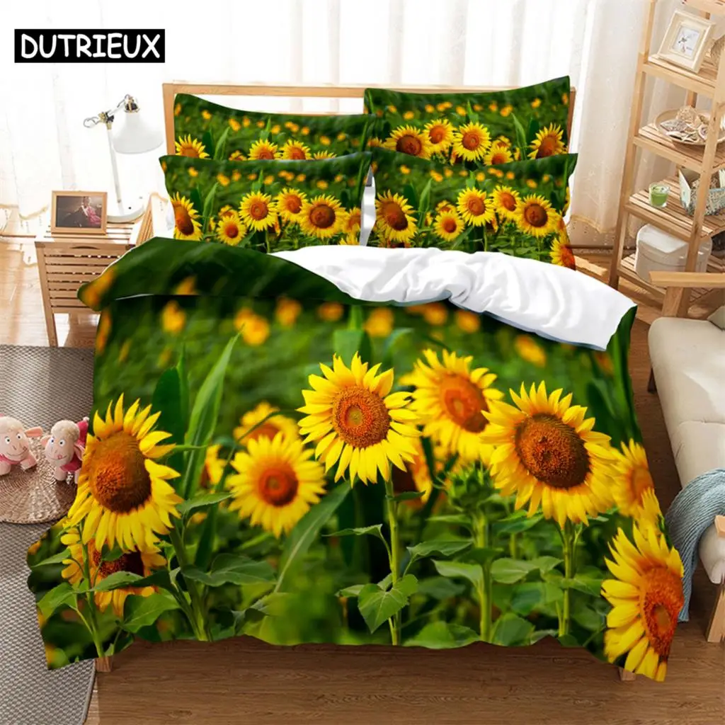 

Sunflowers Bedding 3-piece Digital Printing Cartoon Plain Weave Craft For North America And Europe Bedding Set Queen